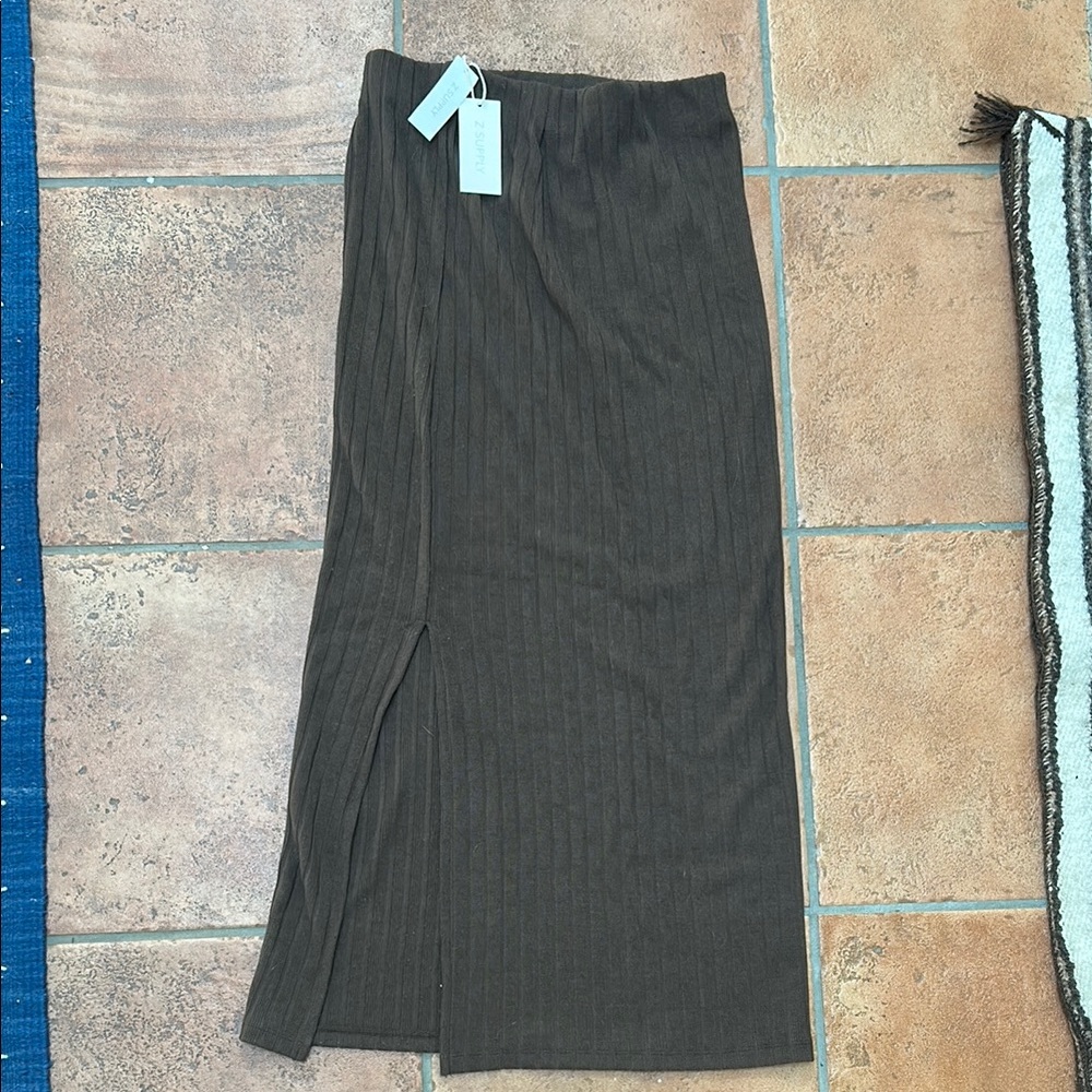 Z Supply dark chocolate Louisa Rib Maxi Pencil Skirt for Work